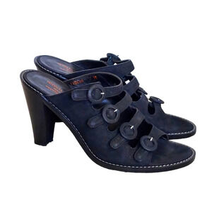 Donald J Pliner Black Suede Strappy Buckled Heeled Sandals‎ Mules